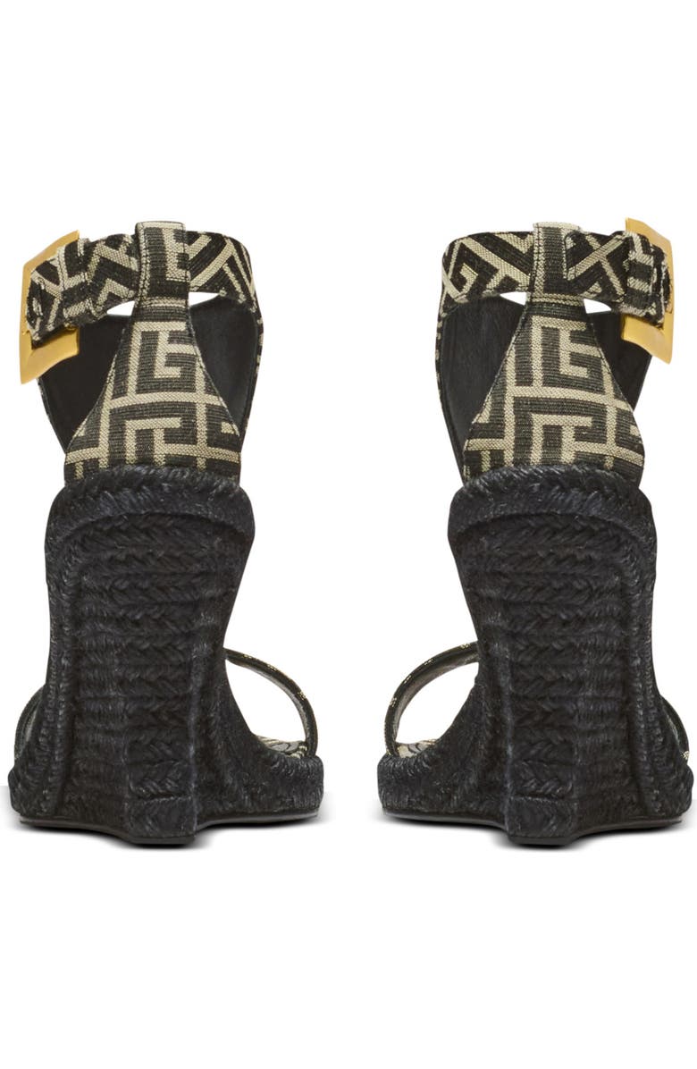 Balmain Anthem wedge espadrilles in monogram jacquard, Alternate, color, Black