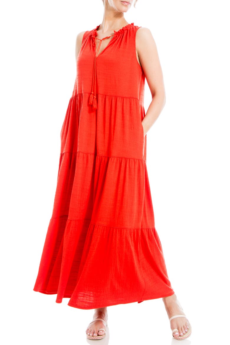 Tie Neck Tiered Jersey Maxi Dress, Alternate, color, LAVA-LAVA