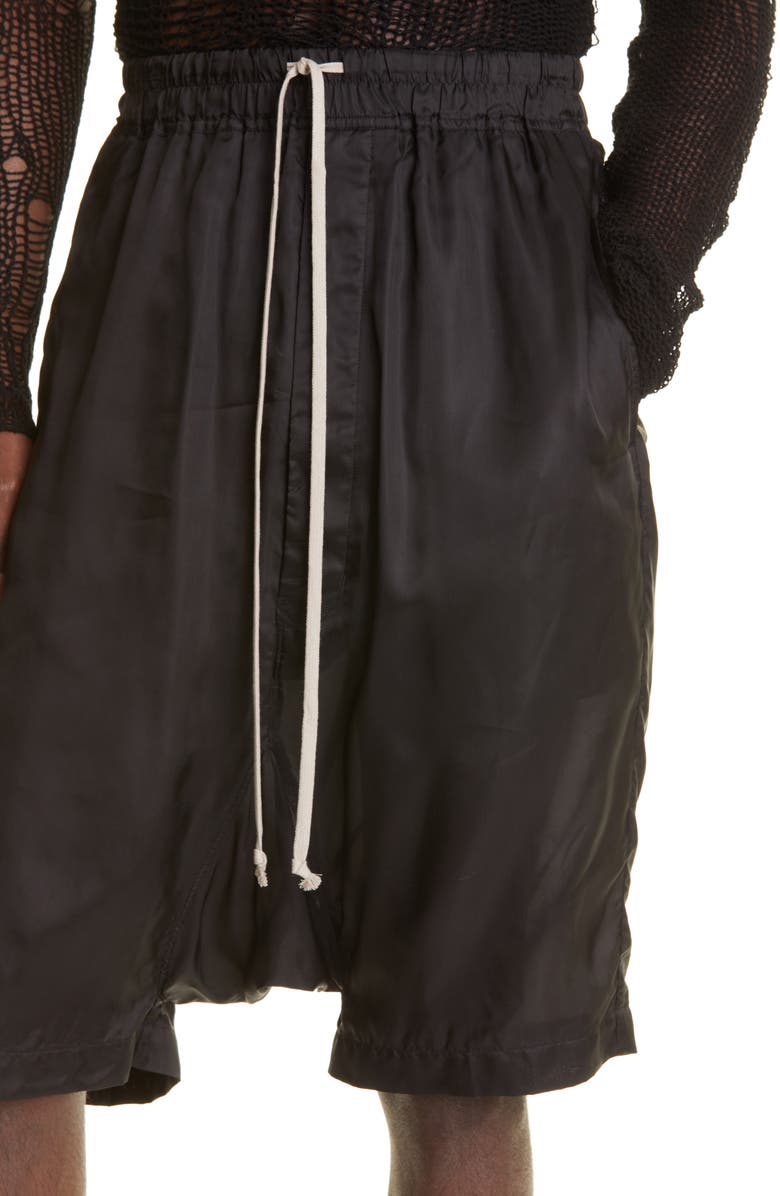 Rick Owens Pods Drop Crotch Shorts, Alternate, color, Black