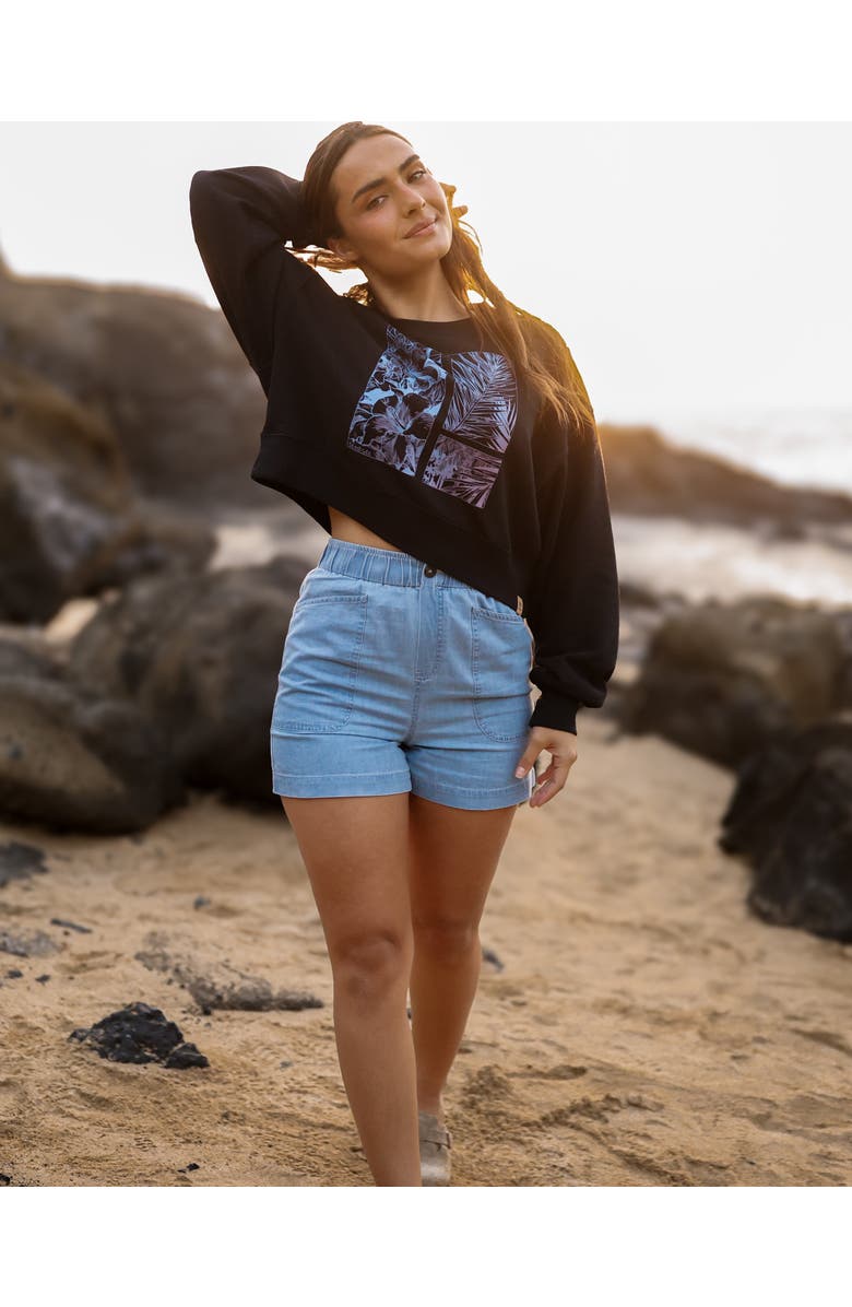 tentree Framed Haitian Blooms Oversized Crop Crew, Alternate, color, Meteorite Black/Pink Sand