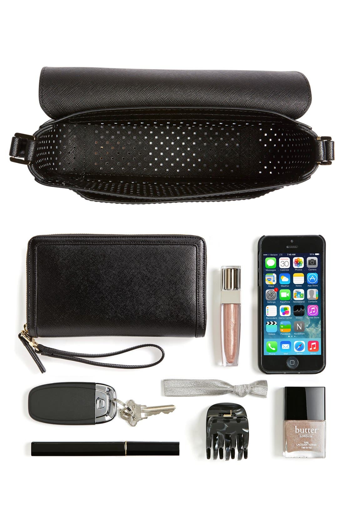 'Small Greenwich' Perforated Leather Crossbody Bag, Alternate, color, BLACK/ GOLD
