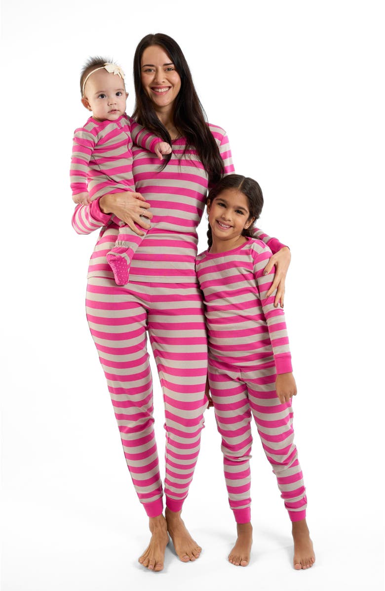 Leveret Footed Striped Cotton Matching Family Pajamas, Alternate, color, Berry & Chime