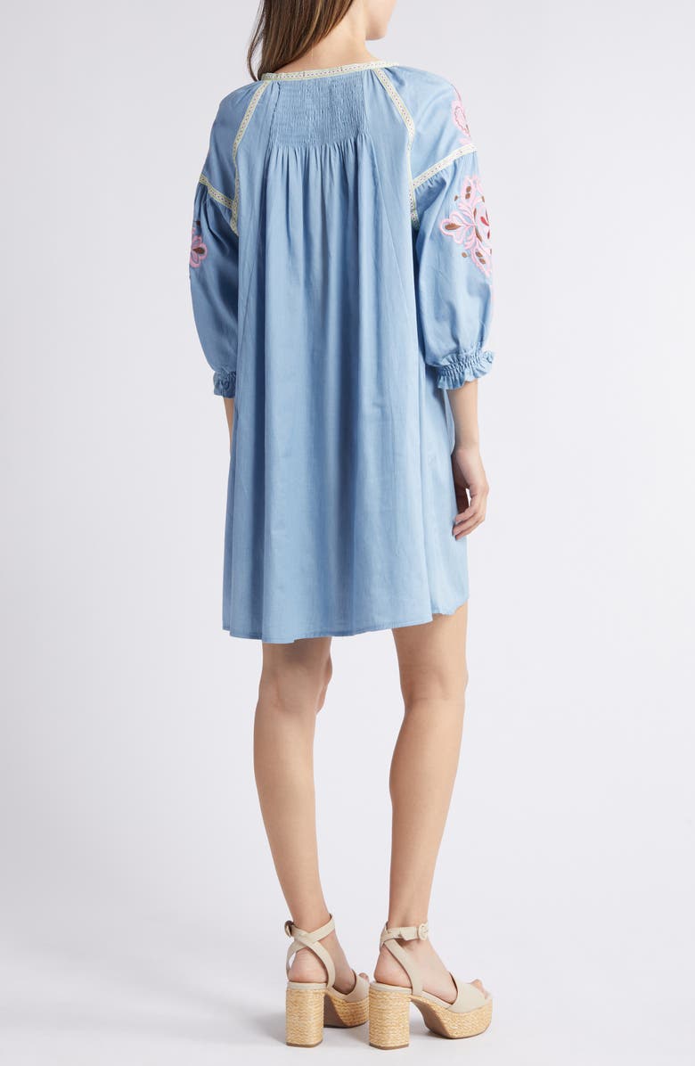 NIKKI LUND Rachael Split Neck Chambray Dress, Alternate, color, Blue