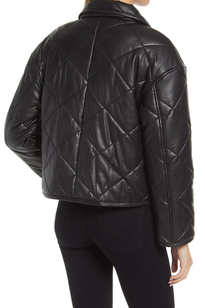 Quilted Faux Leather Jacket, Alternate, color, BLACK