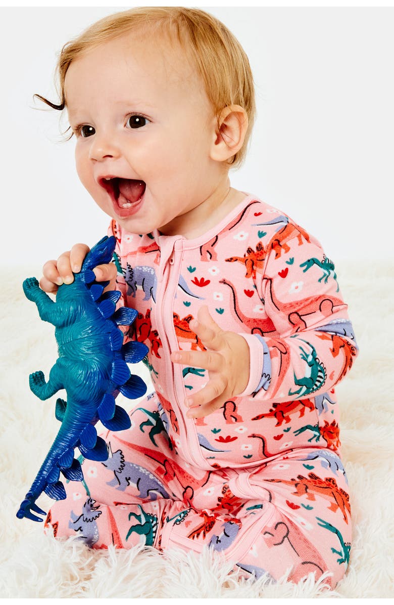 Clover Baby & Kids Soft & Stretchy Zipper Footie - Dinosaur Garden, Alternate, color, Dinosaur Garden