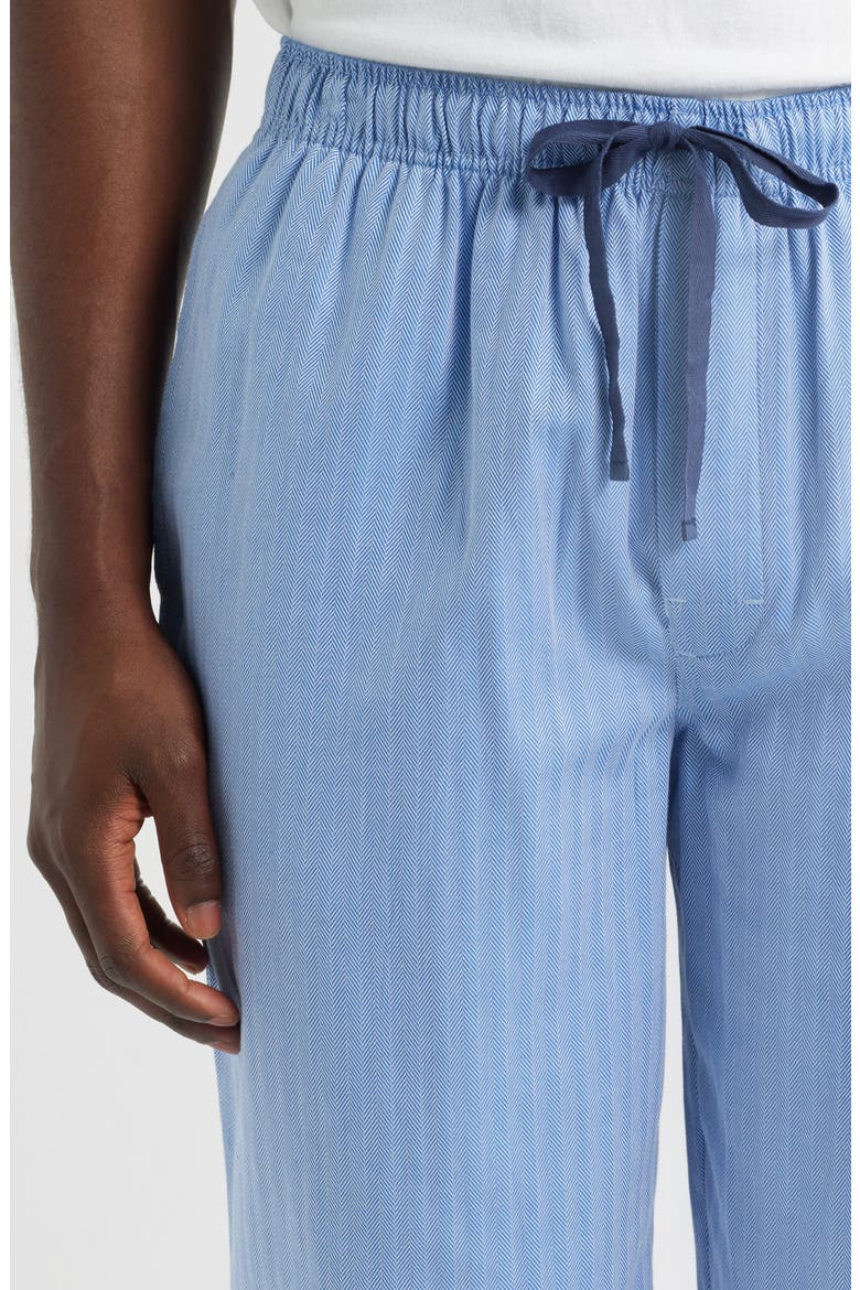 Signature Herringbone Cotton Pajama Pants, Alternate, color, BLUE/ NAVY PIPING