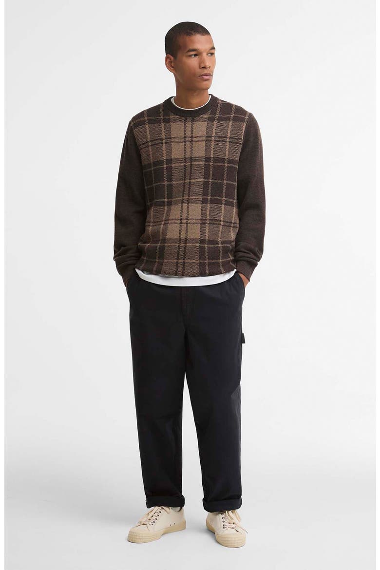 Mineral Tartan Crewneck Sweater, Alternate, color, PEAT