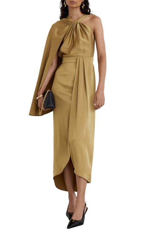 Clodagh One-Shoulder Cape Midi Dress