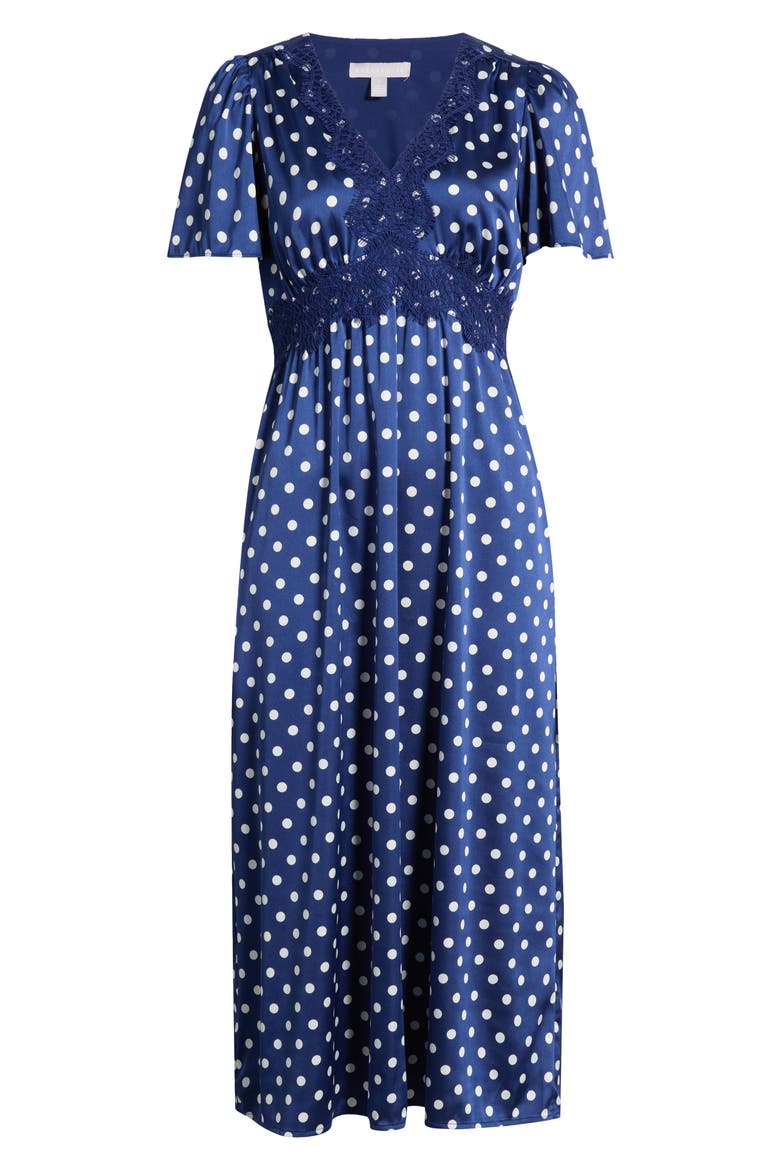 Puff Sleeve Midi Dress, Alternate, color, NAVY- IVORY SHARON DOT