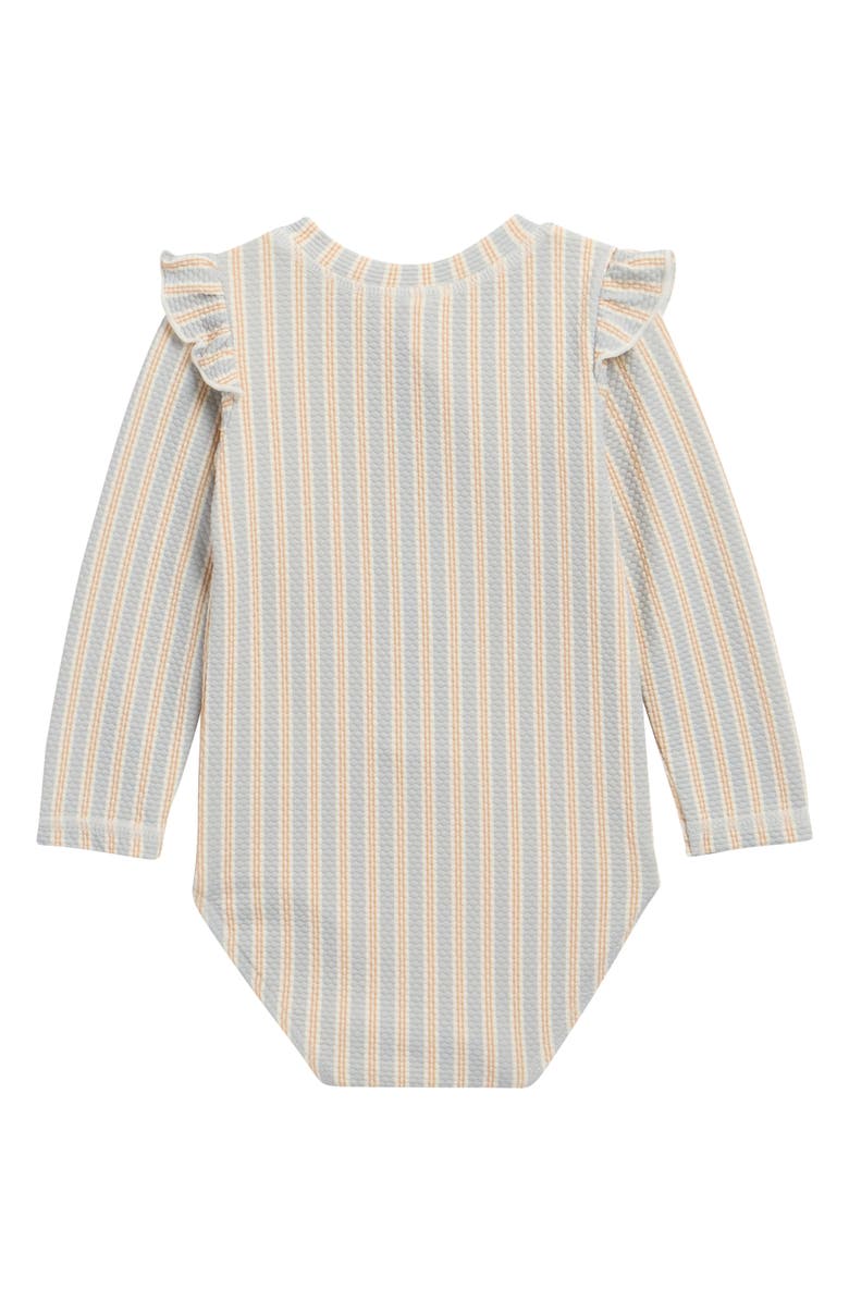 QUINCY MAE Kids' Byron Stripe Long Sleeve Piqué UPF 50+ One-Piece Swimsuit, Alternate, color, Blue