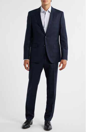 BOSS Huge Slim Fit Windowpane Check Navy Wool Suit