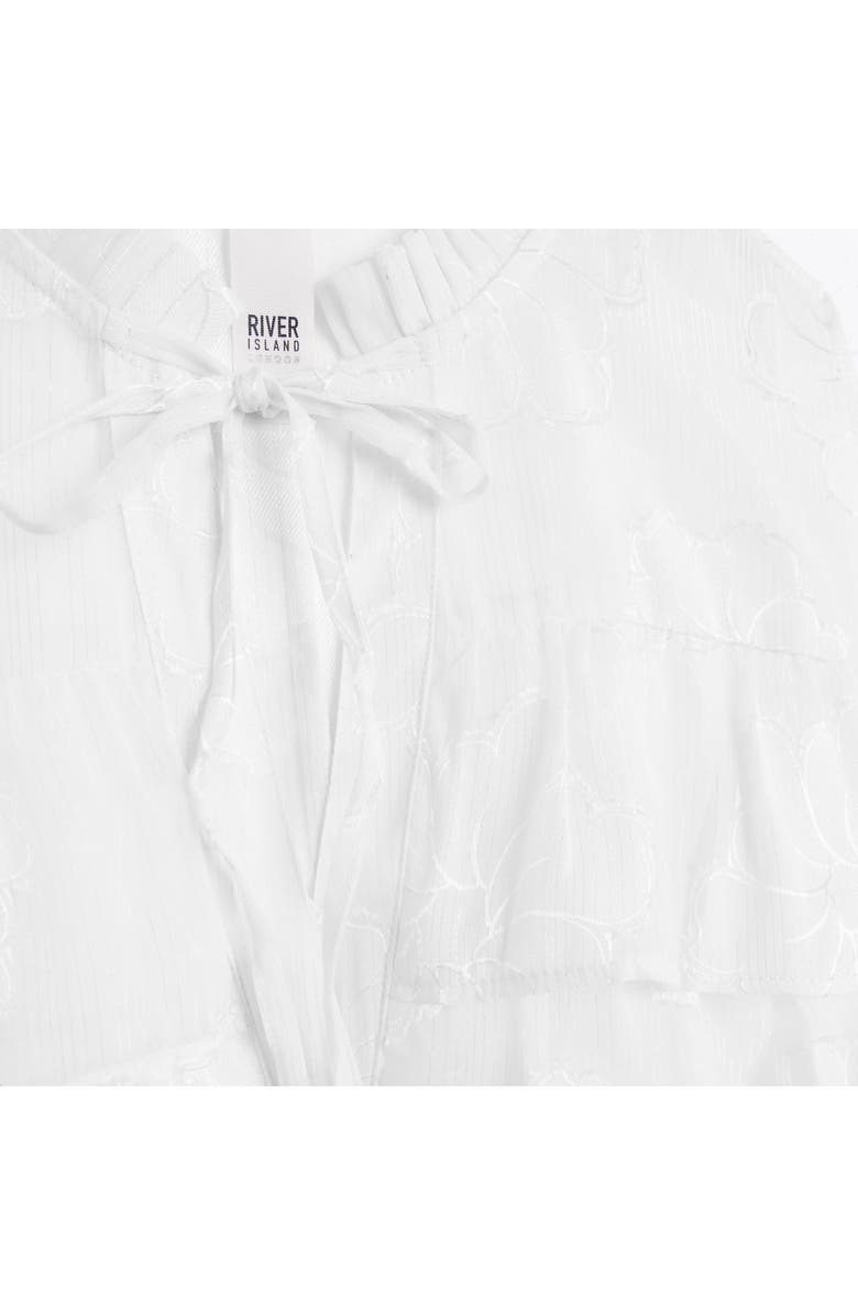 River Island Floral Ruffle Long Sleeve Jacquard Plissé Blouse, Alternate, color,