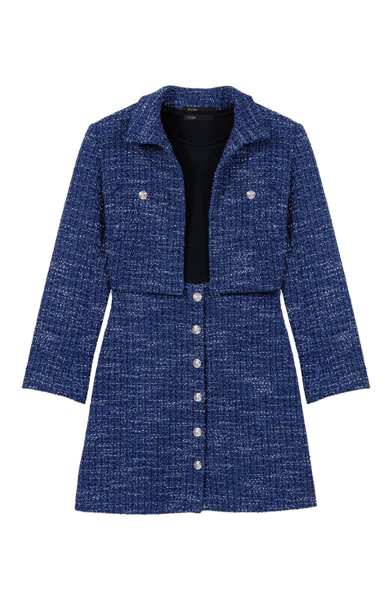 maje 2-in-1 tweed dress, Alternate, color, 