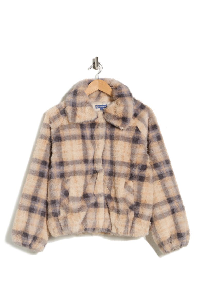 Plaid Faux Fur Bomber Jacket, Alternate, color, WALNUT/ SHADOW