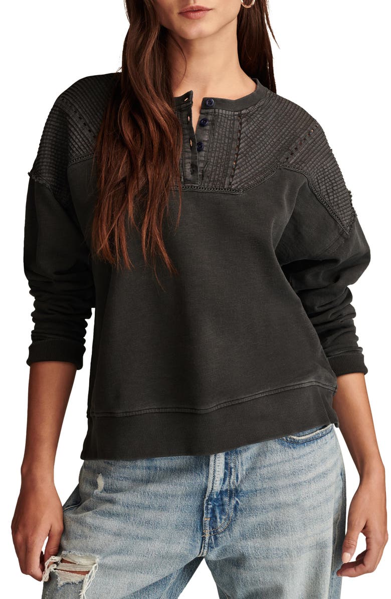Lucky Brand Pintuck Henley Sweatshirt, Main, color, 
