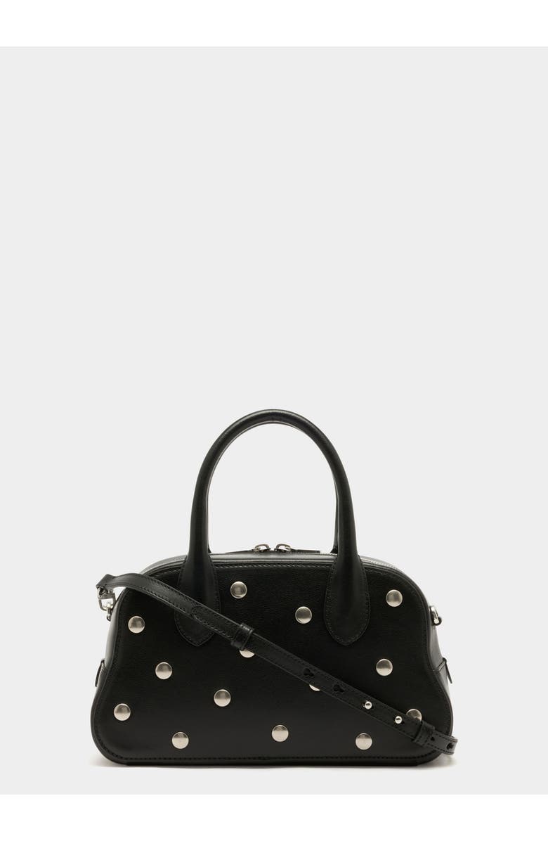 Bally Unda Top Handle Bag in Grained Calf Leather, Alternate, color, Black+Palladio