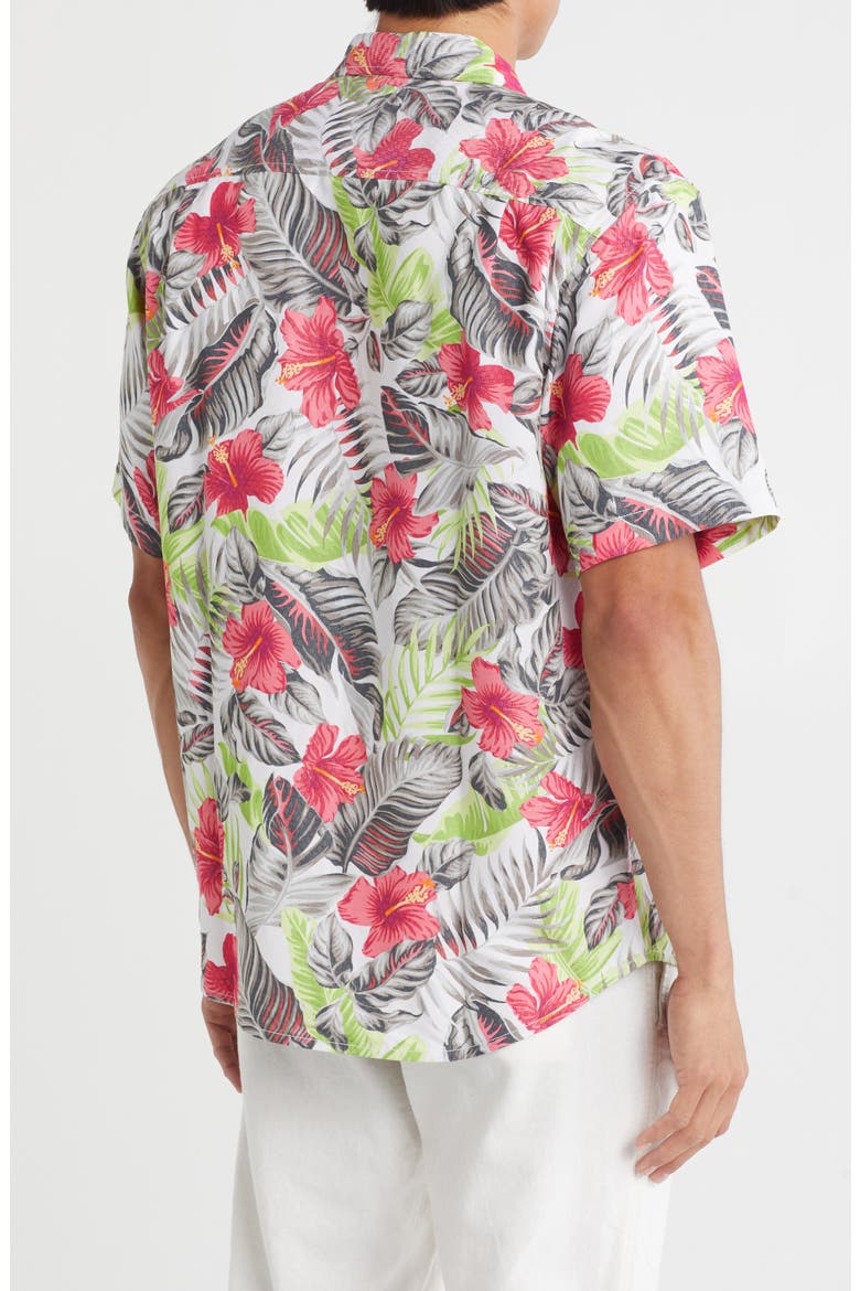 Coconut Point Hibiscus Shores Short Sleeve Button-Up Shirt, Alternate, color, SUMMER GREY