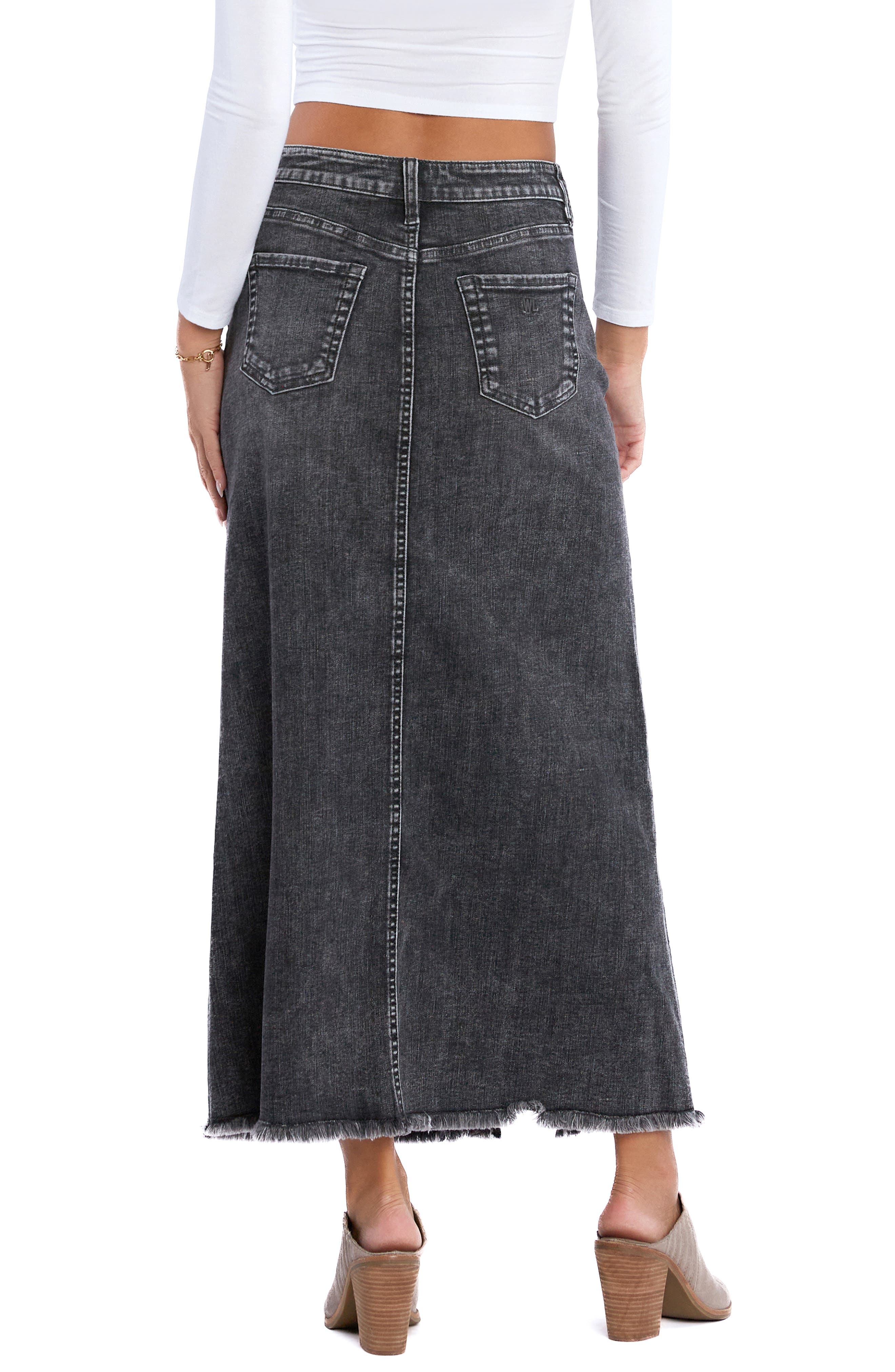 Double Front Slit Denim Maxi Skirt - image 2