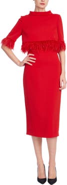 Badgley Mischka Collection Ostrich Feather Trim Cocktail Dress