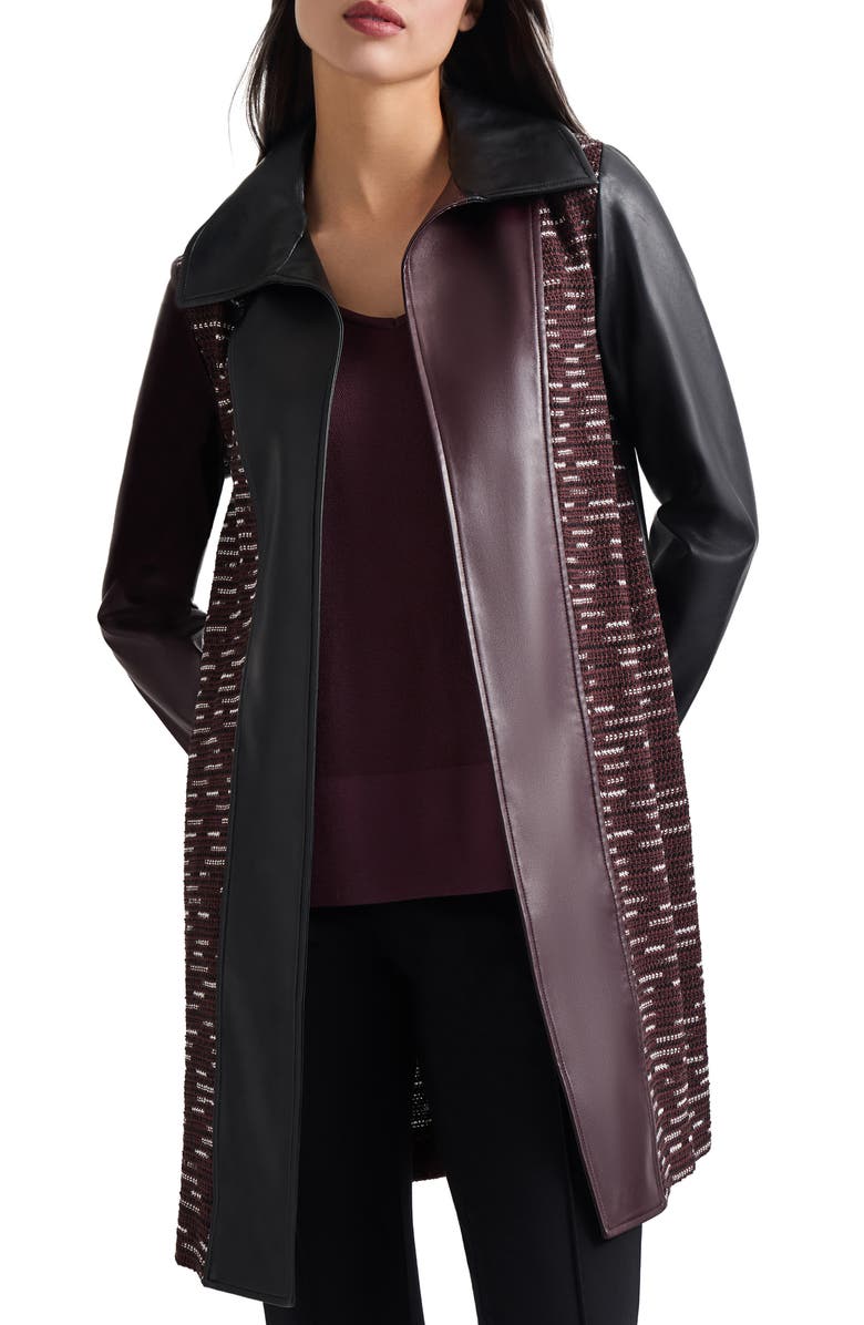 Misook Knit Panel Faux Leather Coat, Main, color, 
