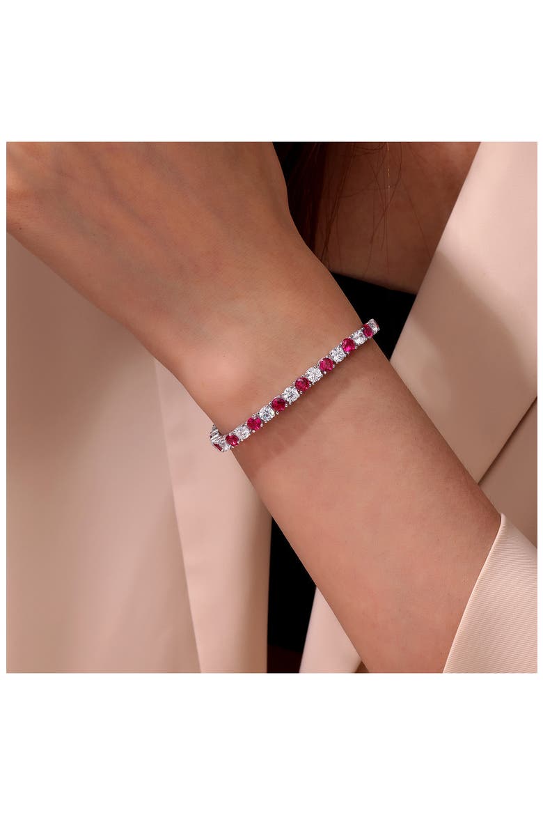 Alternating Simulated Diamond Tennis Bracelet, Alternate, color, RED/ SILVER