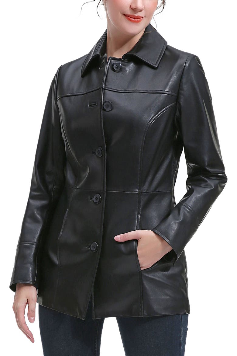 Women's Ailany Leather Car Coat, Alternate, color, Black