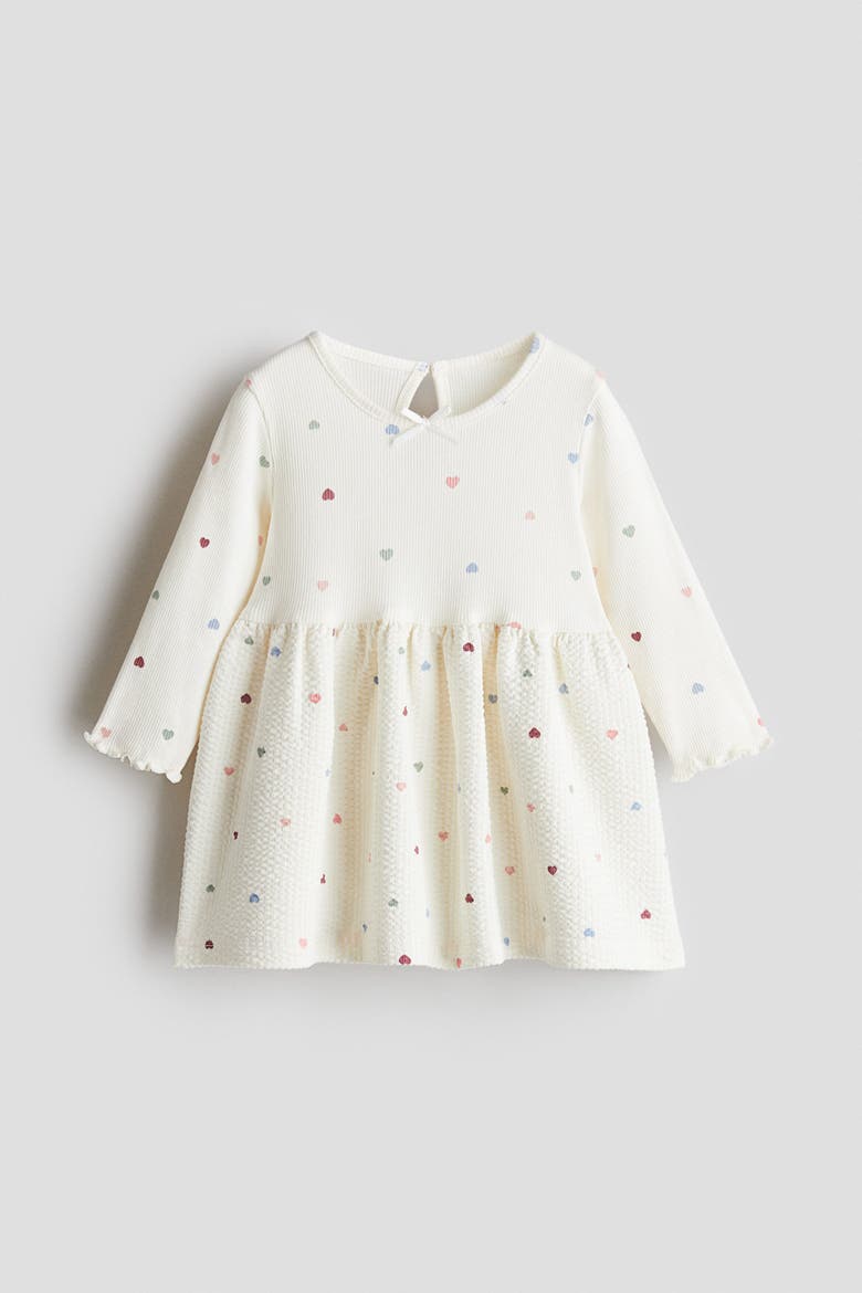 Ribbed Cotton Dress, Main, color, Cream/hearts