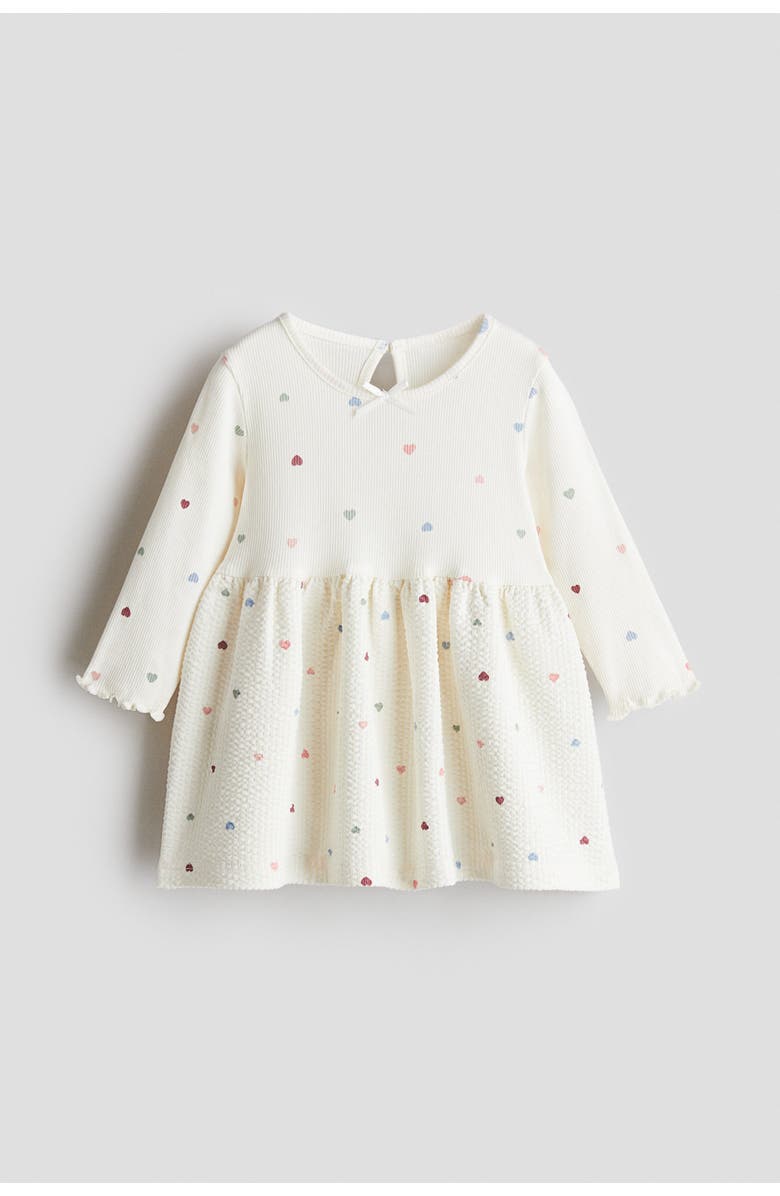 H&M Ribbed Cotton Dress, Main, color, Cream/Hearts