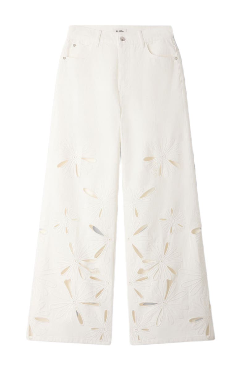 SANDRO Wide-leg embroidered jeans, Alternate, color, White