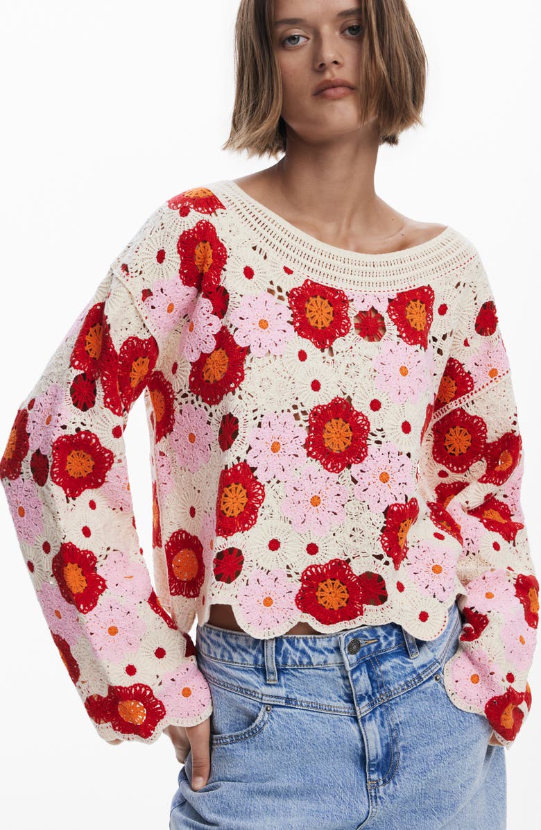 Desigual Crochet Cover-Up Top, Alternate, color, 