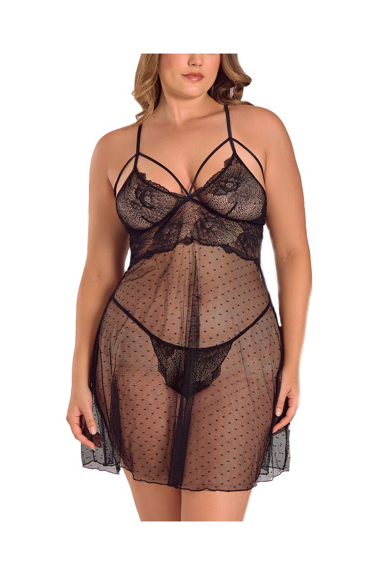 Romantic Lace Soft Cup Babydoll & Panty Set, Main, color, Black