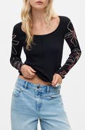Desigual Floral Embroidered Long Sleeve Scoop Neck Top