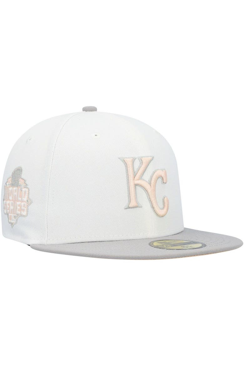 Men's New Era White/Gray Kansas City Royals 2015 World Series Side Patch Peach Undervisor 59FIFTY Fitted Hat, Alternate, color, White