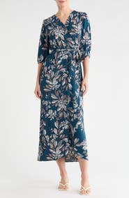 Connected Apparel Floral Wrap Maxi Dress