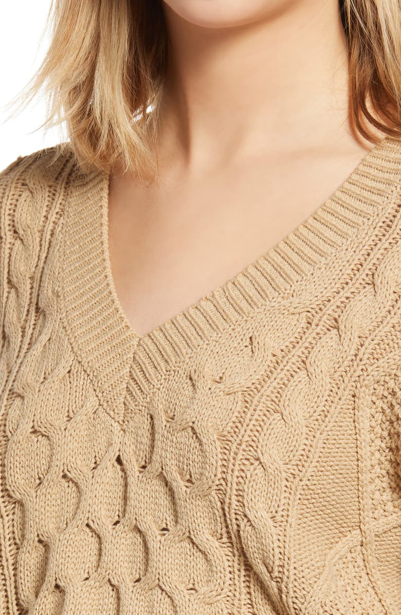 BP. V-Neck Cable Knit Sweater, Alternate, color, 
