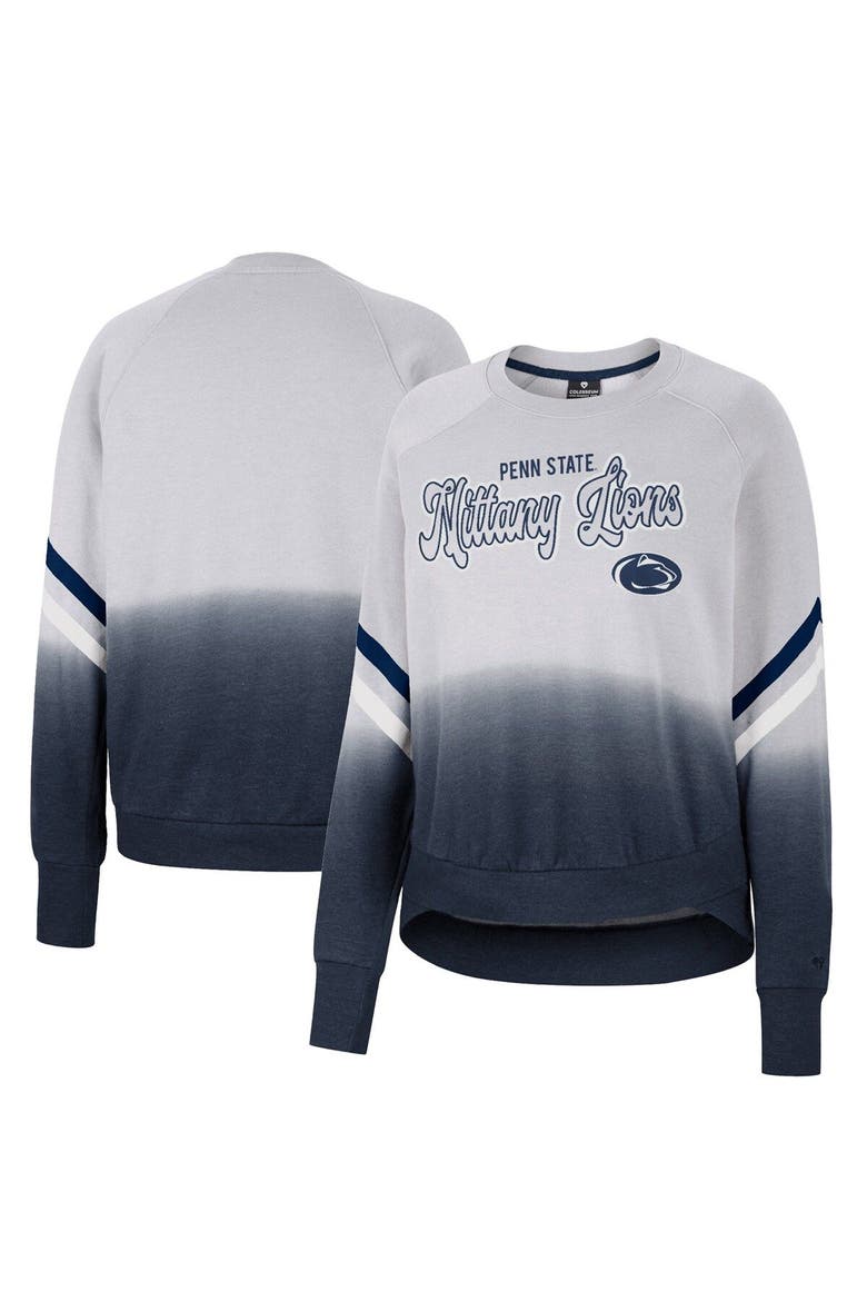 Women's Colosseum Gray Penn State Nittany Lions Cue Cards Dip-Dye Raglan Pullover Sweatshirt, Main, color, Gray