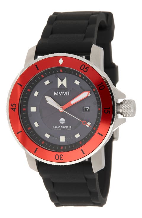 Cali Diver Solar Silicone Bracelet Watch, 50mm