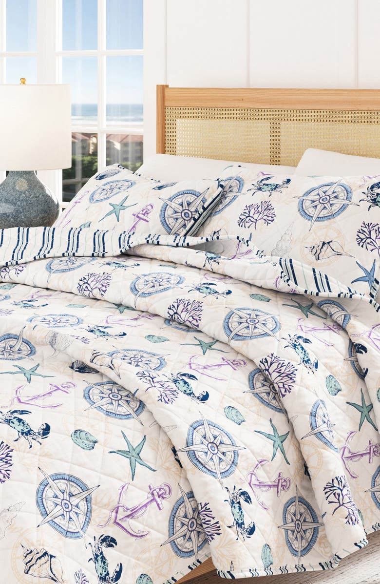 Woven & Weft Nautical Reversible Microfiber Quilt Set, Alternate, color, Nautical Motif