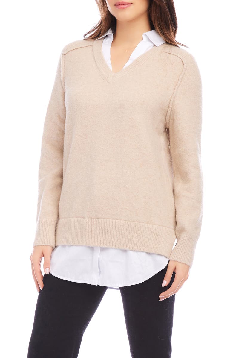Karen Kane Mixed Media Layered Sweater, Alternate, color, Sand