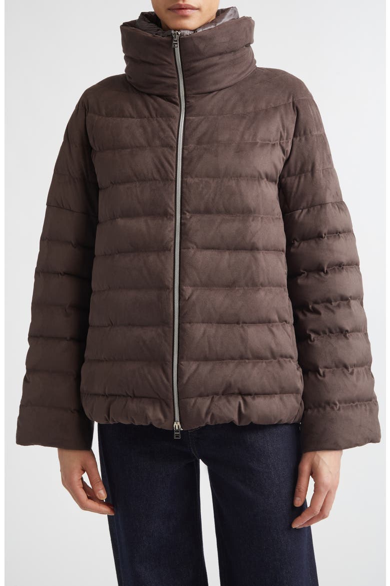 Faux Suede Quilted Down Puffer Jacket, Main, color, 8993 MARRONE SCURO