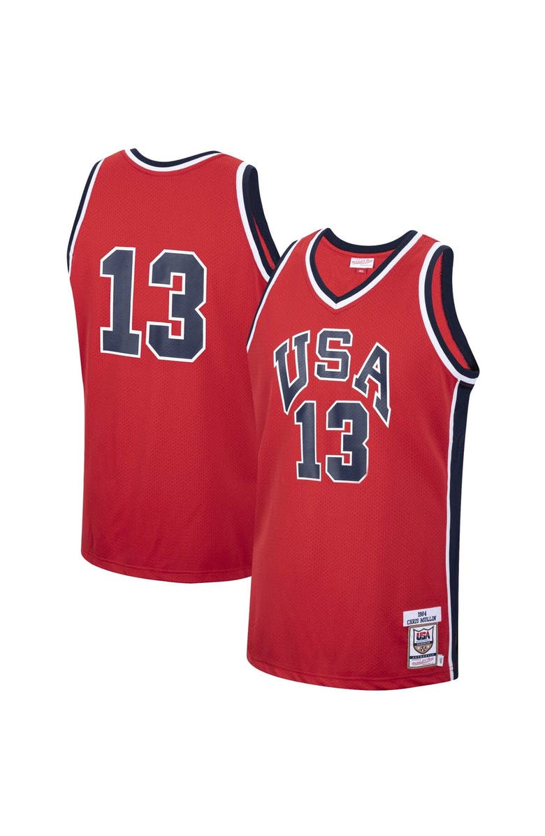 Mitchell & Ness Men's Mitchell & Ness Chris Mullin Red USA Basketball 1984 Authentic Jersey, Main, color, Red