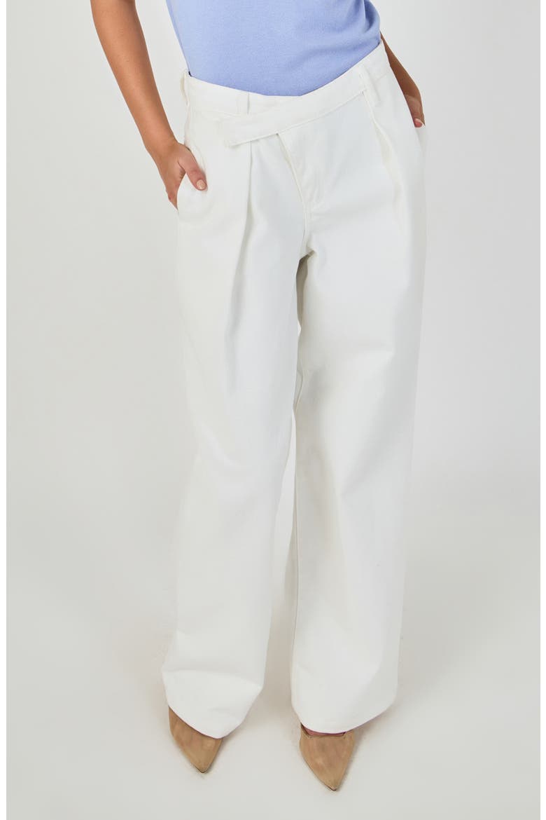 Crossover Waist Wide Leg Jeans, Main, color, WHITE