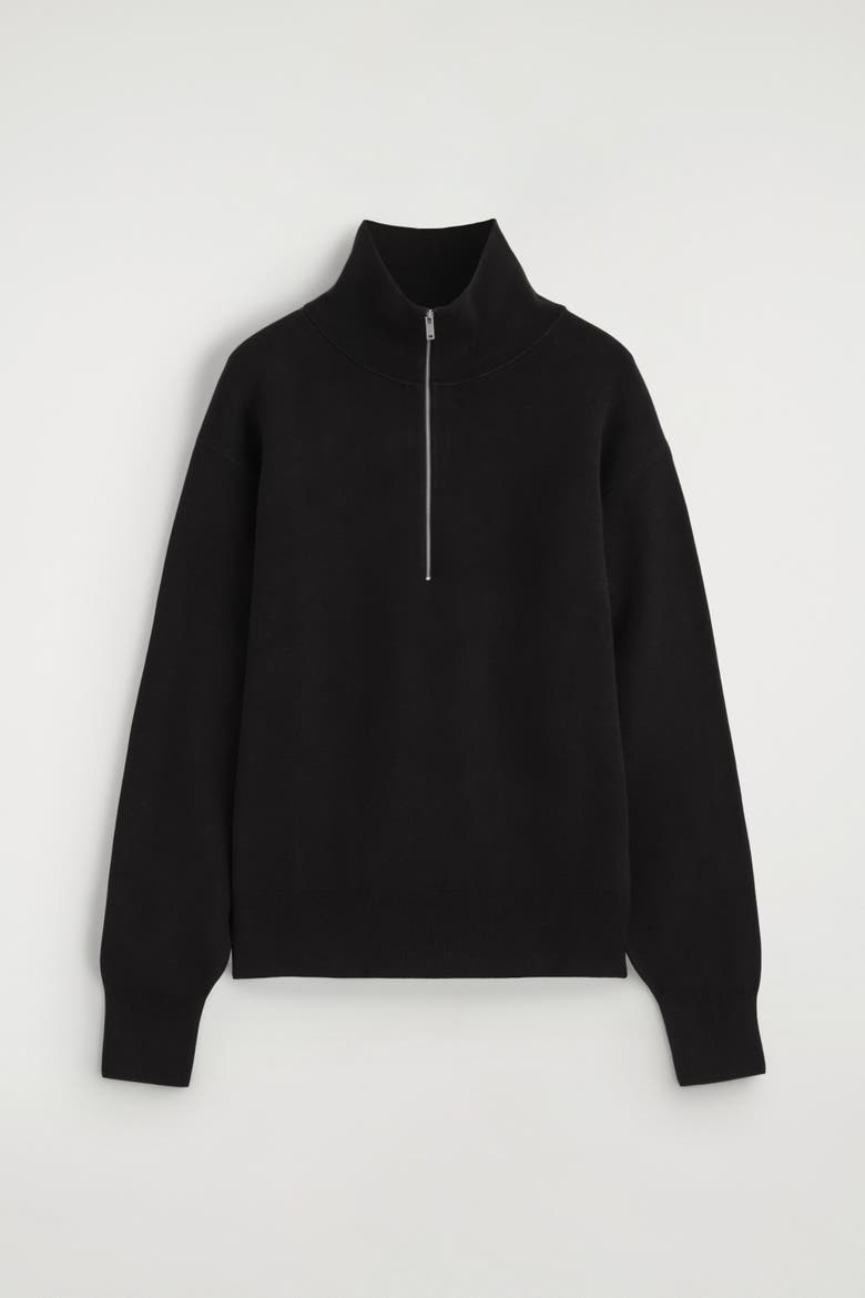 Mock-neck Half-zip Knitted Sweater, Alternate, color, BLACK