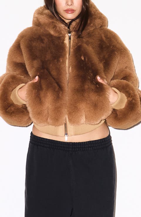Shrunken Faux Fur Hoodie Jacket