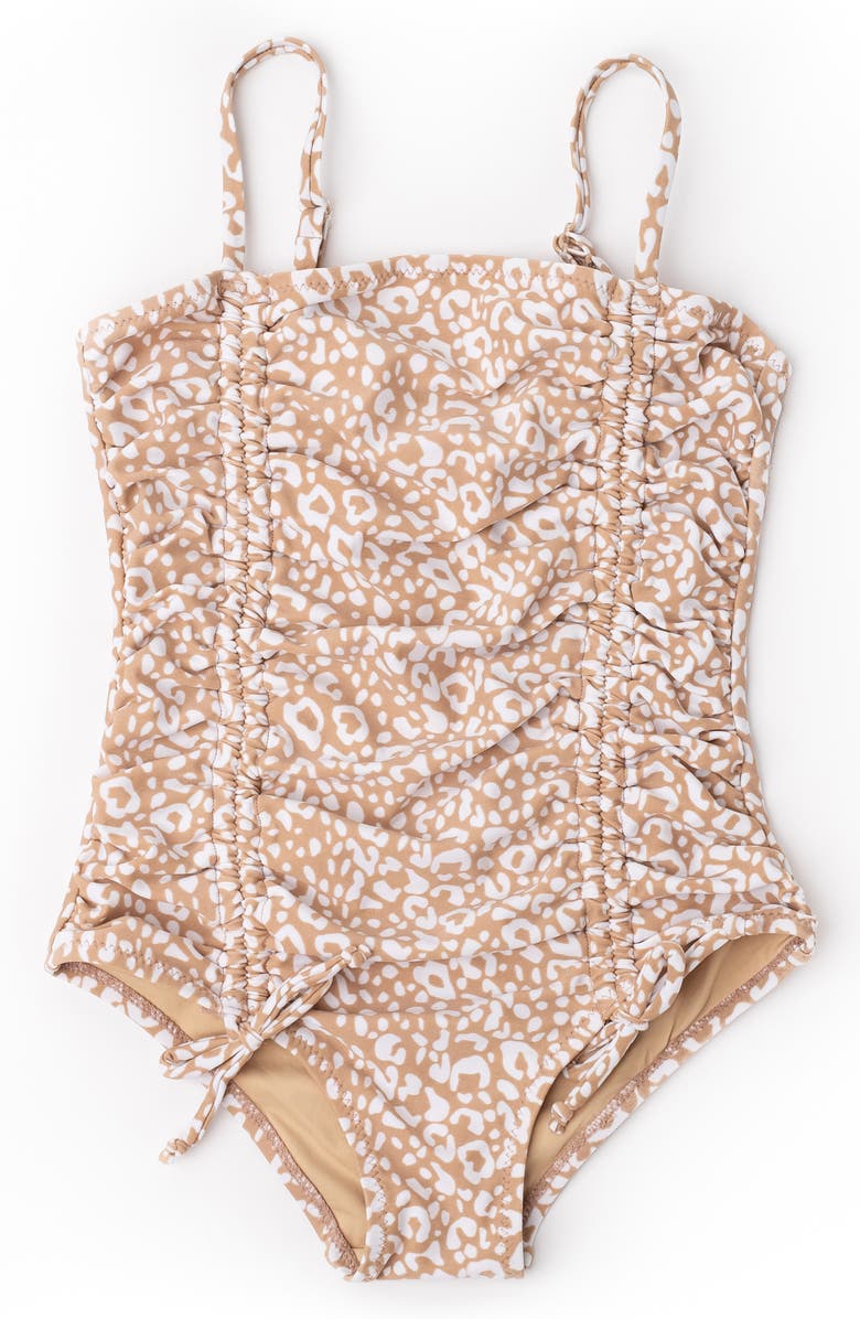 Shade Critters Kids' Ditsy Leopard Ruched One-Piece UPF 50+ Swimsuit, Alternate, color, Brown