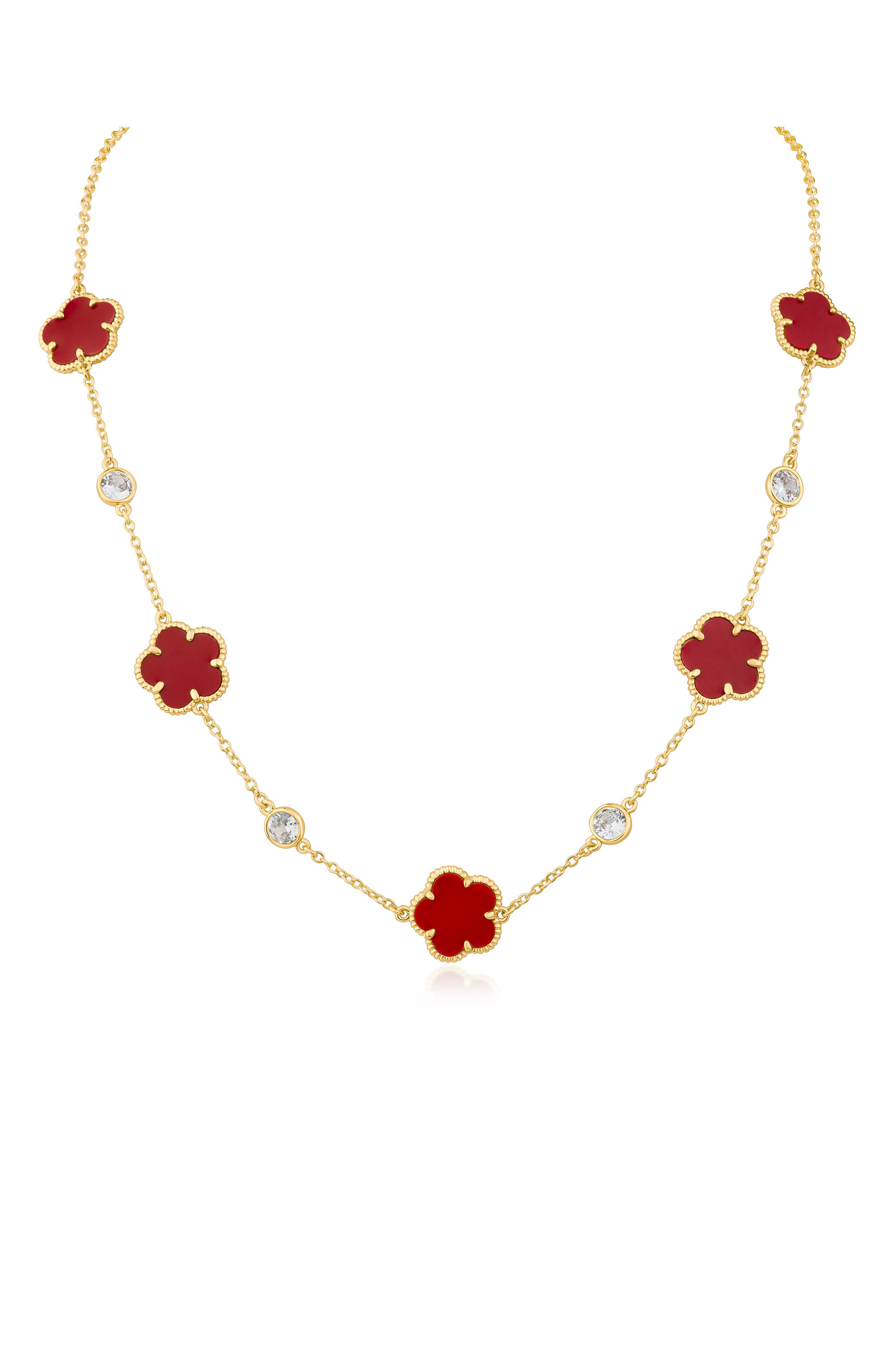 CZ by Kenneth Jay Lane Cubic Zirconia & Enamel Clover Station Necklace