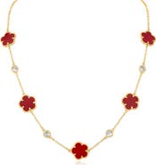 CZ by Kenneth Jay Lane Cubic Zirconia & Enamel Clover Station Necklace