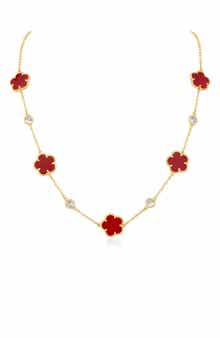 CZ by Kenneth Jay Lane Cubic Zirconia & Enamel Clover Station Necklace
