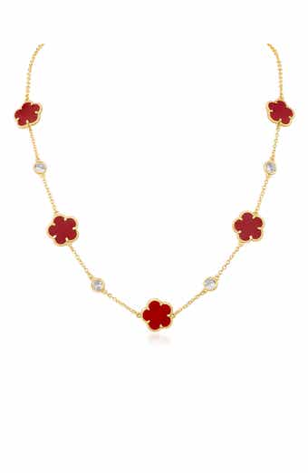 CZ by Kenneth Jay Lane Cubic Zirconia & Enamel Clover Station Necklace