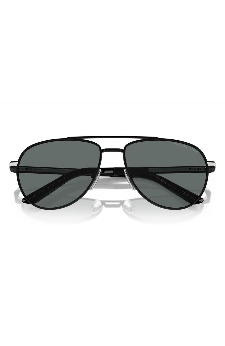 Prada 60mm Polarized Pilot Sunglasses, Alternate, color, Matte Black